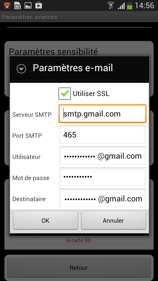 paramétrage email