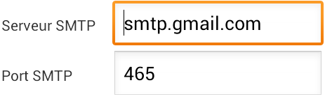 Serveur et port SMTP