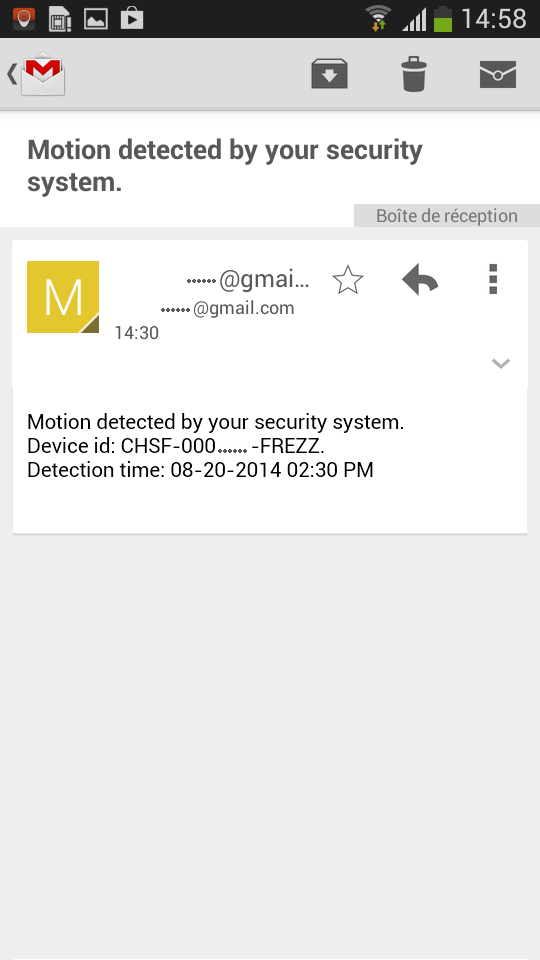 L'alerte email est activée : exemple de notification email
